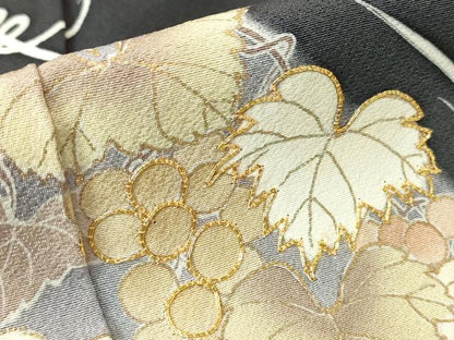 平和屋着物●訪問着　駒刺繍　葡萄蔦の葉文　暈し染め　金彩　京都きもの友禅扱い　正絹　逸品　DABA4086az