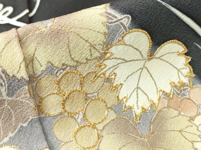 平和屋着物●訪問着　駒刺繍　葡萄蔦の葉文　暈し染め　金彩　京都きもの友禅扱い　正絹　逸品　DABA4086az