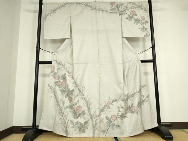 平和屋着物○本場大島紬 白大島 訪問着 枝花文 100亀甲 正絹