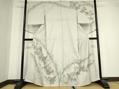 平和屋着物●本場大島紬　白大島　訪問着　枝花文　100亀甲　正絹　逸品　DABA4092az
