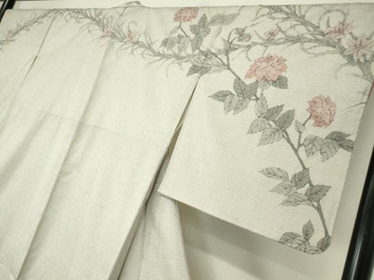 平和屋着物●本場大島紬　白大島　訪問着　枝花文　100亀甲　正絹　逸品　DABA4092az