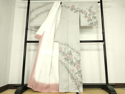 平和屋着物●本場大島紬　白大島　訪問着　枝花文　100亀甲　正絹　逸品　DABA4092az