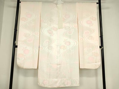 平和屋着物●振袖用長襦袢　無双仕立て　半衿刺繍　流水花地紋　暈し染め　広衿仕立て　正絹　逸品　DABA4097az