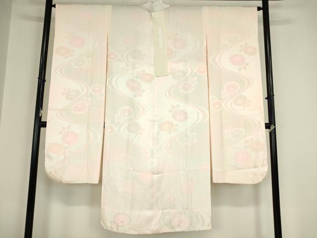 平和屋着物●振袖用長襦袢　無双仕立て　半衿刺繍　流水花地紋　暈し染め　広衿仕立て　正絹　逸品　DABA4097az