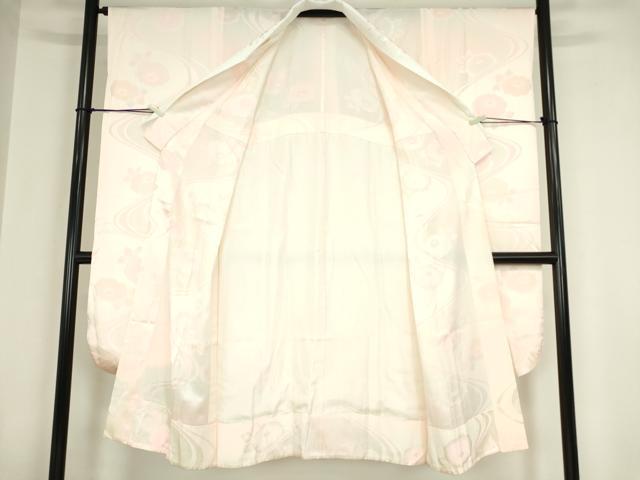 平和屋着物●振袖用長襦袢　無双仕立て　流水扇面花地紋　暈し染め　京都きもの友禅扱い　半衿刺繍　正絹　逸品　CABB4861vp 平和屋着物○振袖用長襦袢 無双仕立て 半衿刺繍 流水花地紋 暈