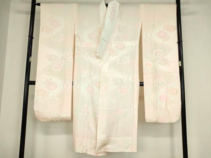 平和屋着物●振袖用長襦袢　無双仕立て　半衿刺繍　流水花地紋　暈し染め　広衿仕立て　正絹　逸品　DABA4097az