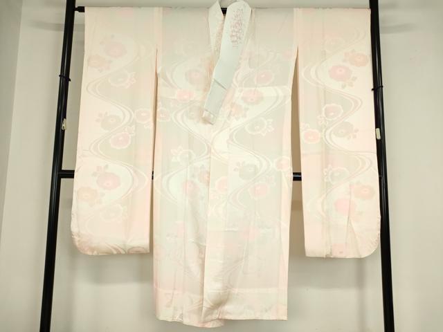 平和屋着物●振袖用長襦袢　無双仕立て　半衿刺繍　流水花地紋　暈し染め　広衿仕立て　正絹　逸品　DABA4097az