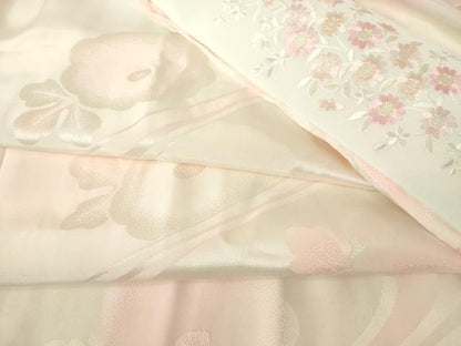 平和屋着物●振袖用長襦袢　無双仕立て　半衿刺繍　流水花地紋　暈し染め　広衿仕立て　正絹　逸品　DABA4097az