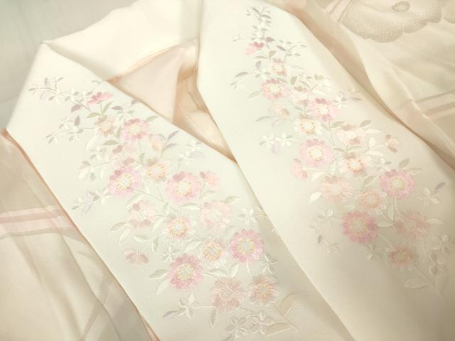 平和屋着物●振袖用長襦袢　無双仕立て　半衿刺繍　流水花地紋　暈し染め　広衿仕立て　正絹　逸品　DABA4097az