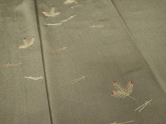 平和屋着物●訪問着 総刺繍 零れ松葉 金糸 鬼しぼ縮緬 反端付き 正絹 逸品 DABA4111az