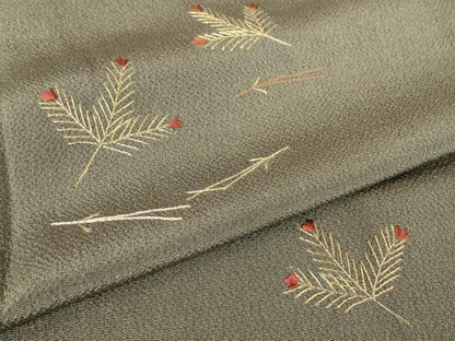 平和屋着物●訪問着 総刺繍 零れ松葉 金糸 鬼しぼ縮緬 反端付き 正絹 逸品 DABA4111az