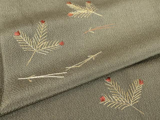 平和屋着物●訪問着 総刺繍 零れ松葉 金糸 鬼しぼ縮緬 反端付き 正絹 逸品 DABA4111az