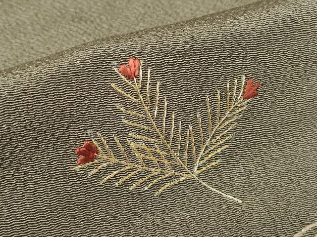 平和屋着物●訪問着 総刺繍 零れ松葉 金糸 鬼しぼ縮緬 反端付き 正絹 逸品 DABA4111az