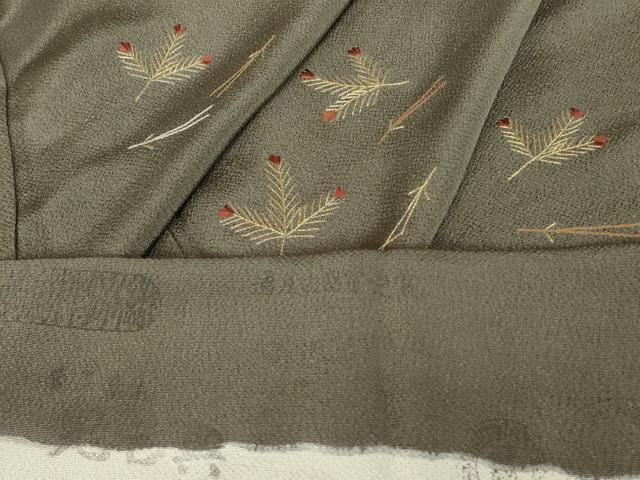 平和屋着物●訪問着 総刺繍 零れ松葉 金糸 鬼しぼ縮緬 反端付き 正絹 逸品 DABA4111az