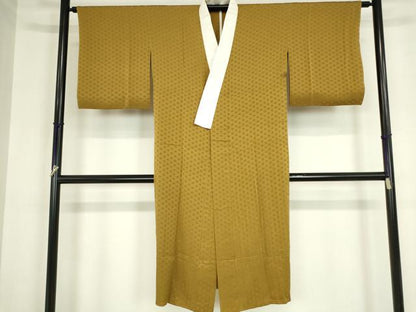 平和屋着物●世界的人形師　辻村寿三郎　ジュサブロー　長襦袢　無双仕立て　麻の葉地紋　黄橡色　反端付き　正絹　逸品　DABA4183az
