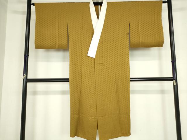 平和屋着物●世界的人形師　辻村寿三郎　ジュサブロー　長襦袢　無双仕立て　麻の葉地紋　黄橡色　反端付き　正絹　逸品　DABA4183az