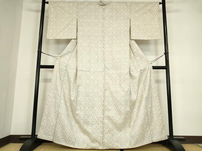 平和屋着物●本場大島紬　白大島　7マルキ　格子花文　正絹　逸品　DABA4113az