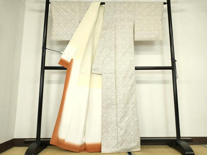 平和屋着物●本場大島紬　白大島　7マルキ　格子花文　正絹　逸品　DABA4113az