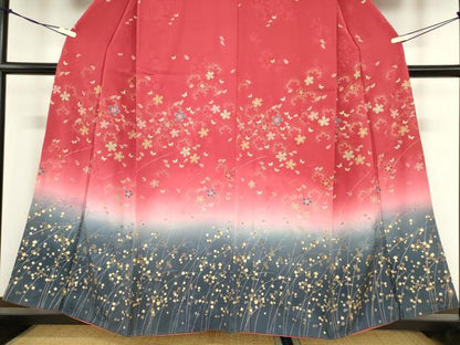 平和屋着物●訪問着　舞桜文　暈し染め　金彩　正絹　逸品　DABA4117az
