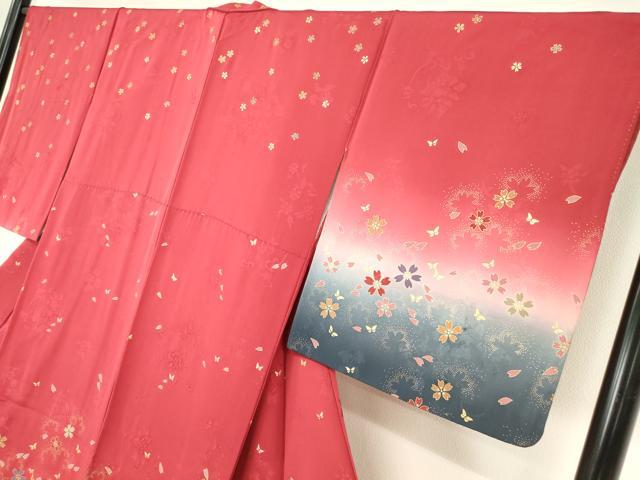 平和屋着物○訪問着 舞桜文 暈し染め 金彩 正絹 逸品 DABA4117az