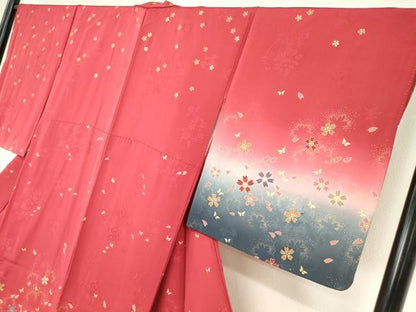 平和屋着物●訪問着　舞桜文　暈し染め　金彩　正絹　逸品　DABA4117az