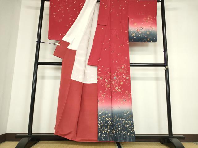 平和屋着物●訪問着　舞桜文　暈し染め　金彩　正絹　逸品　DABA4117az 平和屋着物○訪問着 舞桜文 暈し染め 金彩 正絹 逸品 DABA4117az
