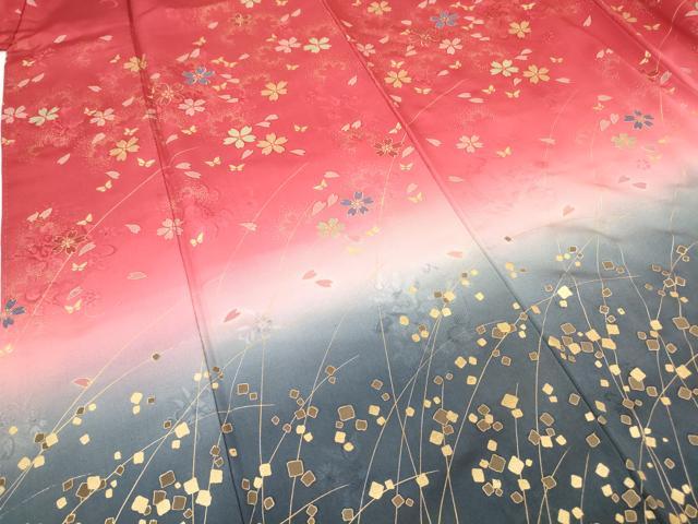 平和屋着物○訪問着 舞桜文 暈し染め 金彩 正絹 逸品 DABA4117az