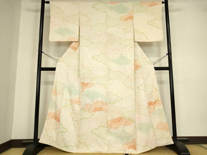 平和屋着物●訪問着　総絞り　雲取り七宝文　正絹　逸品　DABA4119az