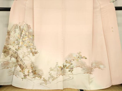 平和屋着物●訪問着　作家物　渡り橋花文　暈し染め　金銀彩　正絹　逸品　DABA4120az