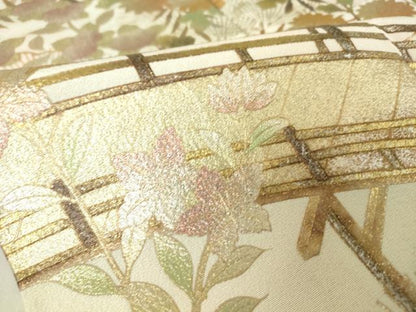 平和屋着物●訪問着　作家物　渡り橋花文　暈し染め　金銀彩　正絹　逸品　DABA4120az