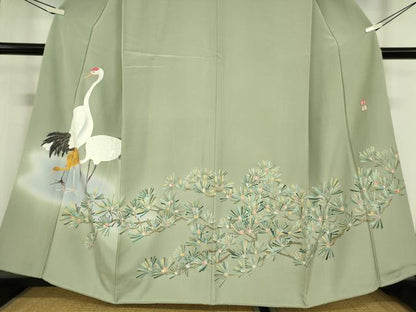 平和屋着物●豪華色留袖　友禅　作家物　鶴に若松葉　正絹　逸品　DABA4121az