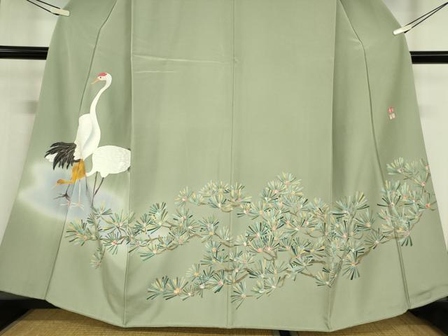 平和屋着物●豪華色留袖　友禅　作家物　鶴に若松葉　正絹　逸品　DABA4121az