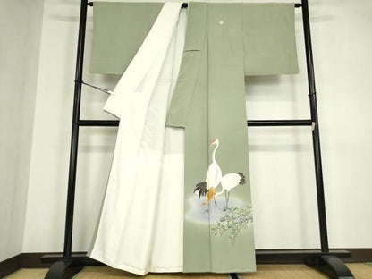 平和屋着物●豪華色留袖　友禅　作家物　鶴に若松葉　正絹　逸品　DABA4121az