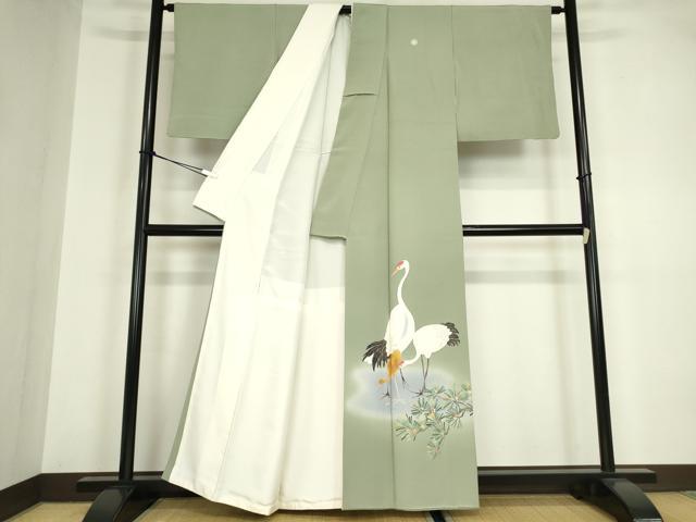 平和屋着物●豪華色留袖　友禅　作家物　鶴に若松葉　正絹　逸品　DABA4121az