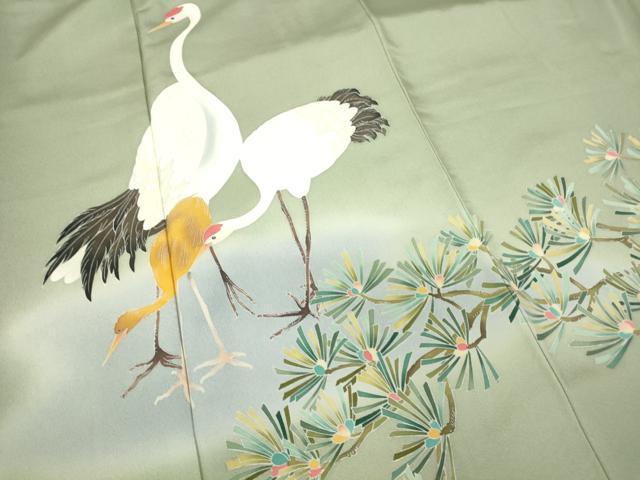 平和屋着物●豪華色留袖　友禅　作家物　鶴に若松葉　正絹　逸品　DABA4121az