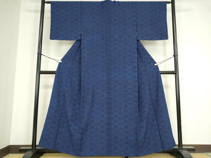 平和屋着物●本藍 型絵染 小紋 蜀江牡丹文 正絹 逸品 DABA4124az
