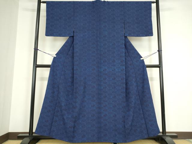 平和屋着物●本藍 型絵染 小紋 蜀江牡丹文 正絹 逸品 DABA4124az