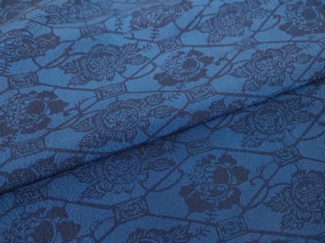 平和屋着物●本藍 型絵染 小紋 蜀江牡丹文 正絹 逸品 DABA4124az