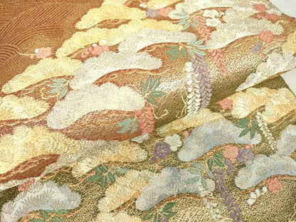 平和屋着物▼綴れ　六通柄袋帯　こくし織　花松文　金糸　正絹　逸品　DABA4143az