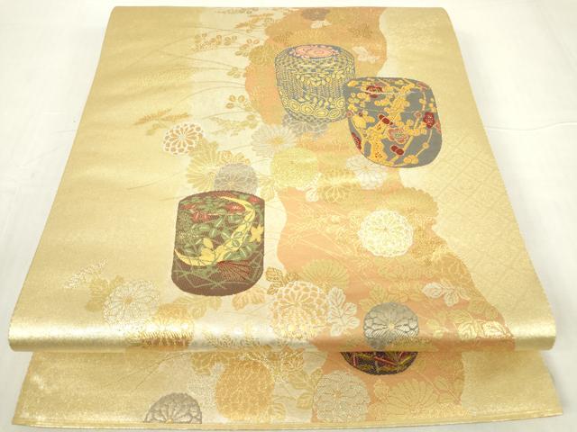 平和屋着物▼六通柄袋帯　秋草華影文　金銀糸　引箔　正絹　逸品　DABA4261az