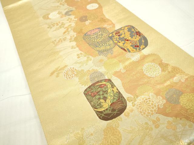 平和屋着物▼六通柄袋帯　秋草華影文　金銀糸　引箔　正絹　逸品　DABA4261az