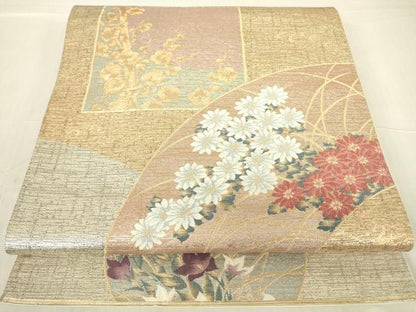 平和屋着物▼清水六兵衛　六通柄袋帯　色紙花文　金糸　正絹　逸品　DABA4262az