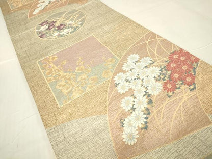 平和屋着物▼清水六兵衛　六通柄袋帯　色紙花文　金糸　正絹　逸品　DABA4262az