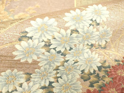 平和屋着物▼清水六兵衛　六通柄袋帯　色紙花文　金糸　正絹　逸品　DABA4262az