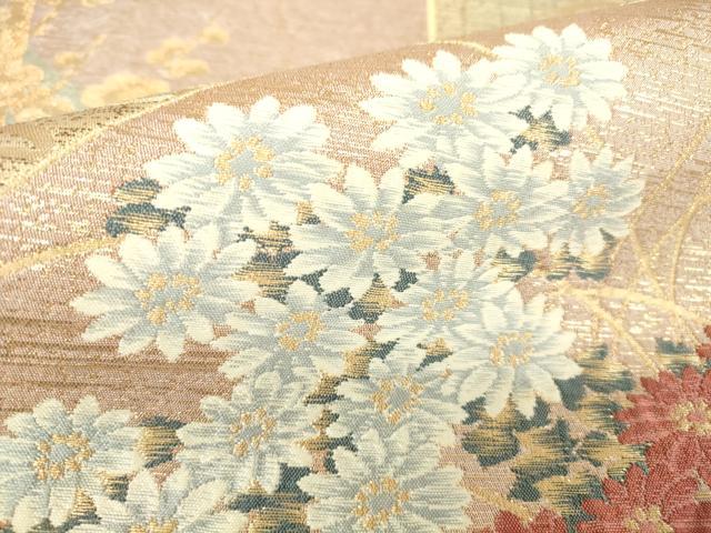 平和屋着物▼清水六兵衛　六通柄袋帯　色紙花文　金糸　正絹　逸品　DABA4262az