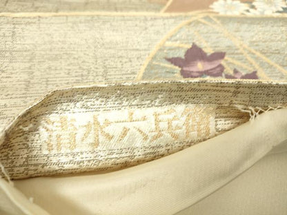 平和屋着物▼清水六兵衛　六通柄袋帯　色紙花文　金糸　正絹　逸品　DABA4262az