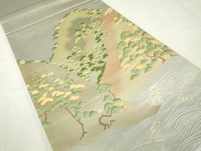 平和屋着物▼太鼓柄袋帯 流水松文 金糸 正絹 逸品 DABA4281az