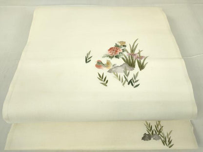 平和屋着物▼総刺繍 太鼓柄袋帯 鴛鴦花文 正絹 逸品 DABA4297az