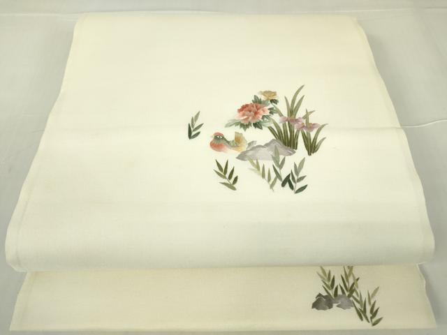 平和屋着物▼総刺繍 太鼓柄袋帯 鴛鴦花文 正絹 逸品 DABA4297az