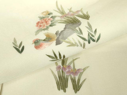 平和屋着物▼総刺繍 太鼓柄袋帯 鴛鴦花文 正絹 逸品 DABA4297az